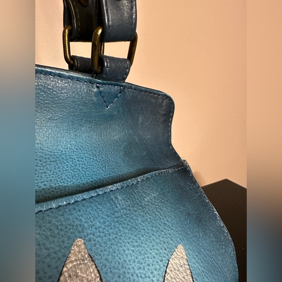 Anuschka Hand Painted Leather Teal Floral Tote Shoulder Handbag Purse - Picture 16 of 16